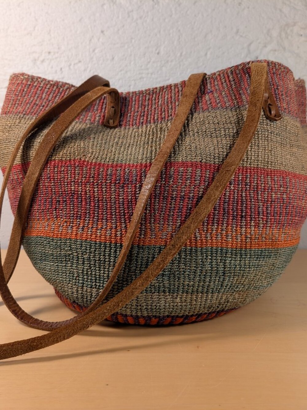 Vintage African Kiondo Sisal Woven Tote Bag Large Boho